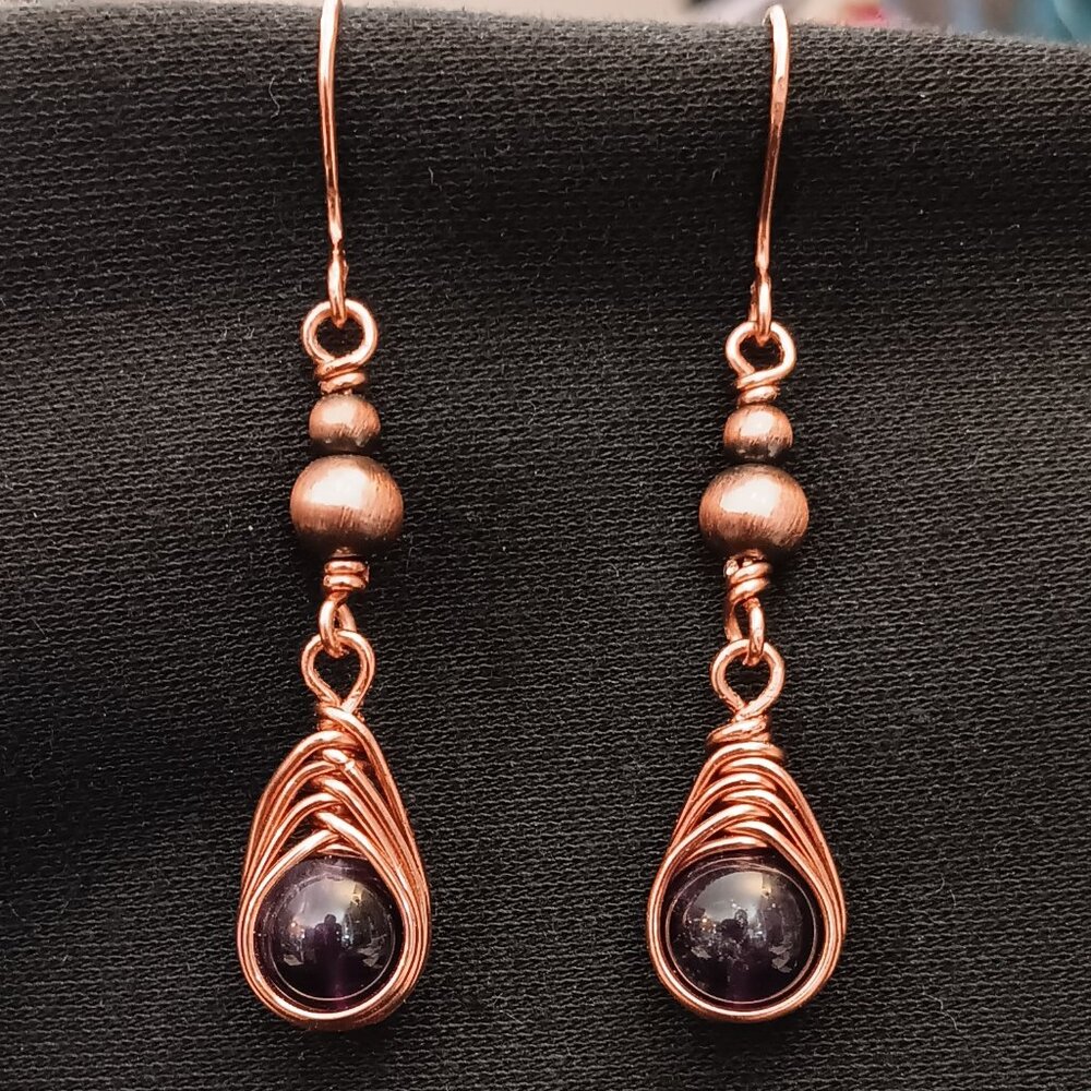 2 for $12 -Beautiful handmade amethyst & copper earrings!